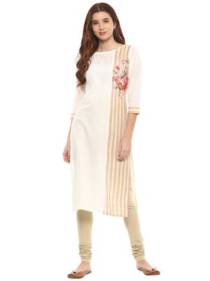 Off-white printed cotton kurtis 1