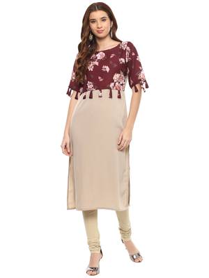 Beige printed crepe kurtis 1