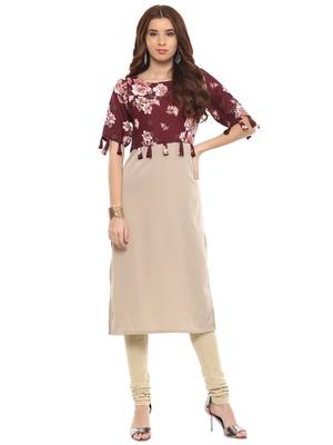 Beige printed crepe kurtis 2