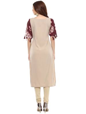 Beige printed crepe kurtis 3