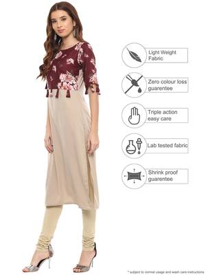 Beige printed crepe kurtis 4