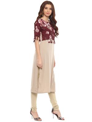 Beige printed crepe kurtis 5