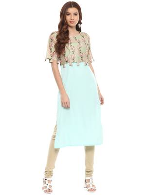 Sky-blue printed crepe kurtis 1