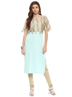 Sky-blue printed crepe kurtis 2