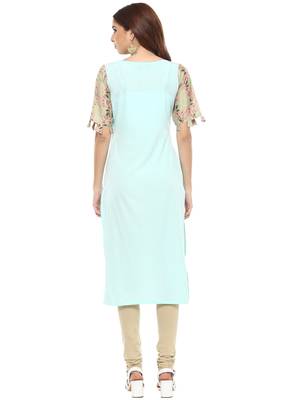 Sky-blue printed crepe kurtis 3