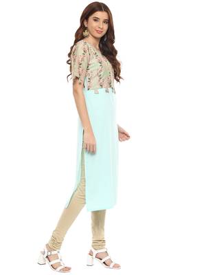 Sky-blue printed crepe kurtis 5