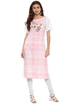 Pink printed crepe kurtis 1