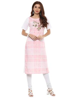 Pink printed crepe kurtis 2