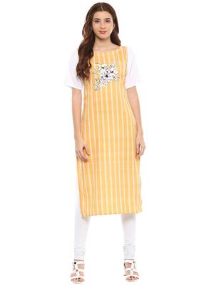 Yellow printed crepe kurtis 1