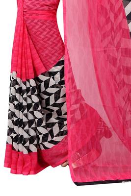 Pink printed georgette saree with blouse 3