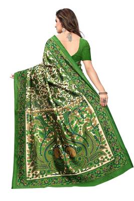 Green printed mysore silk saree with blouse 2