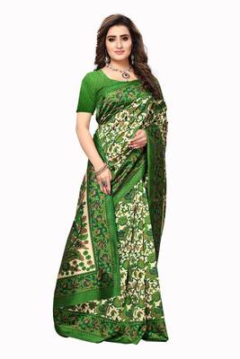 Green printed mysore silk saree with blouse 3
