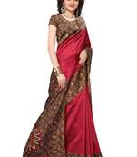 Red printed mysore silk saree with blouse