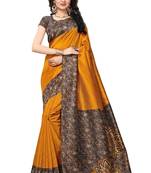 Yellow printed mysore silk saree with blouse