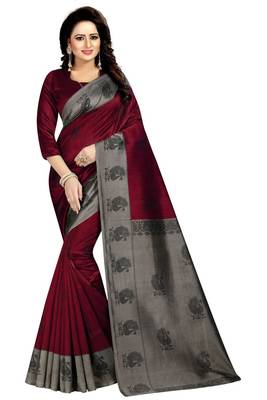 Red printed mysore silk saree with blouse 1