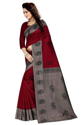 Red printed mysore silk saree with blouse 2