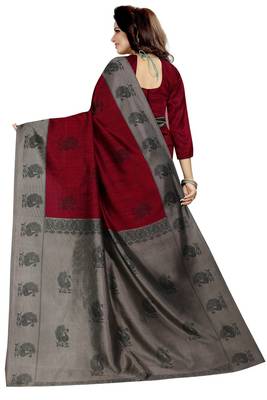 Red printed mysore silk saree with blouse 4
