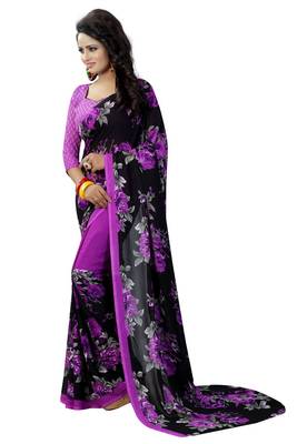 Multicolor printed georgette saree with blouse 4