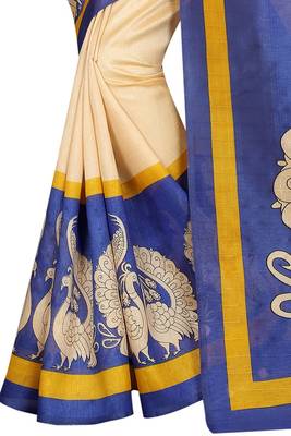 Blue printed bhagalpuri saree with blouse 5