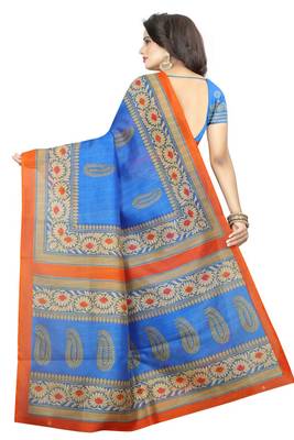 Blue printed bhagalpuri saree with blouse 3