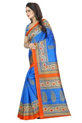 Blue printed bhagalpuri saree with blouse 4