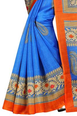 Blue printed bhagalpuri saree with blouse 5