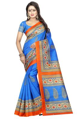 Blue printed bhagalpuri saree with blouse 1
