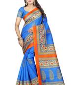 Blue printed bhagalpuri saree with blouse