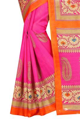 Pink printed bhagalpuri saree with blouse 5