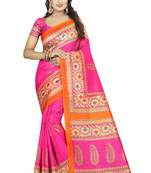 Pink printed bhagalpuri saree with blouse