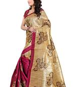 Magenta printed bhagalpuri saree with blouse