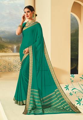 Green Raw Silk Saree With Blouse 1