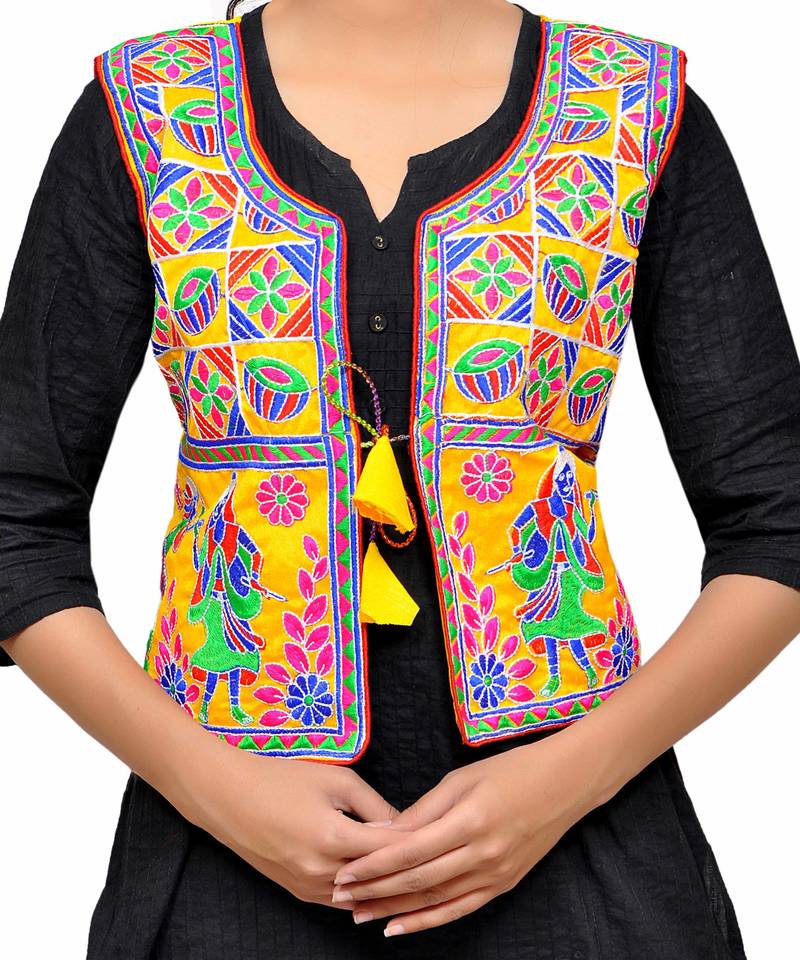 Dupion Silk Kutchi Embroidered Waist Length Jacket/Koti/Shrug (Chakachak) - MJK-CHK01 main image 1