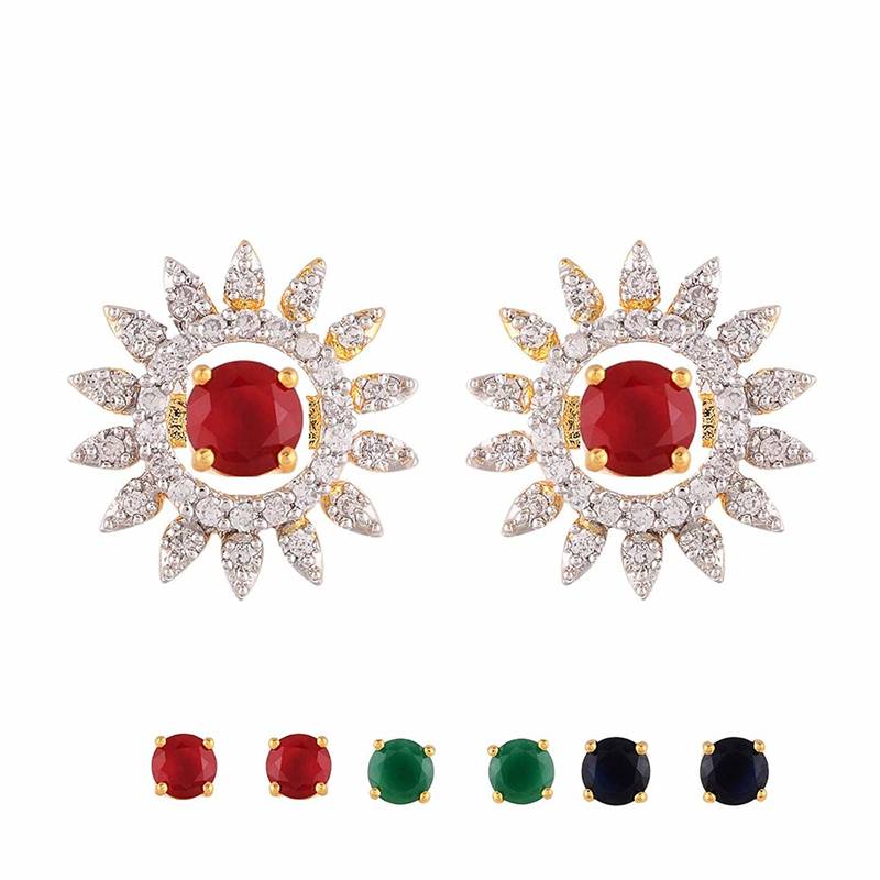 M Creation Multi-Color 3 in 1 Interchangeable Round Shaped Earrings