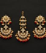 Maroon Color Kundan Earrings With Maang Tikka