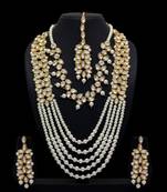 White Color Kundan Necklace With Earrings & Maang Tikka