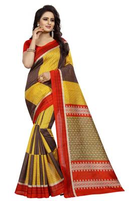 Yellow printed bhagalpuri saree with blouse 1