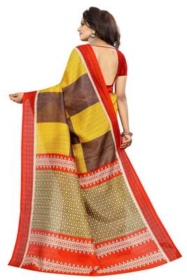 Yellow printed bhagalpuri saree with blouse 3