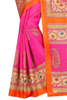Pink printed bhagalpuri saree with blouse 2