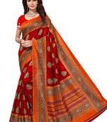 Red printed bhagalpuri saree with blouse