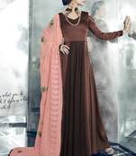 Brown embroidered satin stitched Anarkali Suit