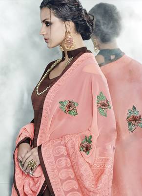 Brown embroidered satin stitched Anarkali Suit 4
