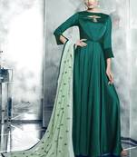 Dark green embroidered satin stitched salwar with dupatta