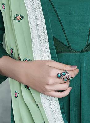 Dark green embroidered satin stitched salwar with dupatta 3
