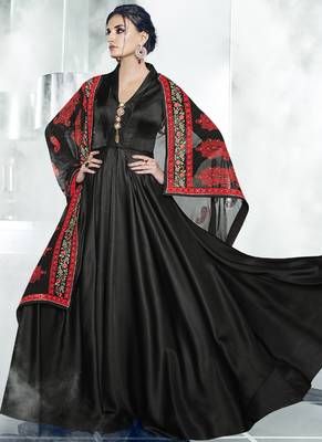 Black embroidered satin stitched salwar with dupatta 1