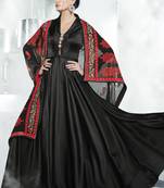Black embroidered satin stitched salwar with dupatta