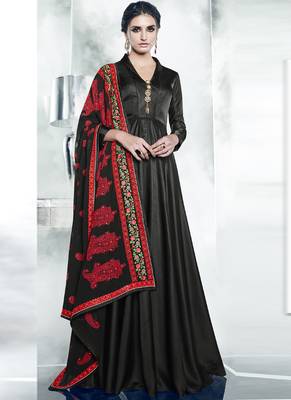 Black embroidered satin stitched salwar with dupatta 2