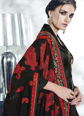 Black embroidered satin stitched salwar with dupatta 3