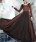 Brown embroidered satin stitched salwar with dupatta