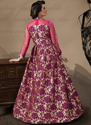 Magenta jacquard jacquard stitched salwar with dupatta 2